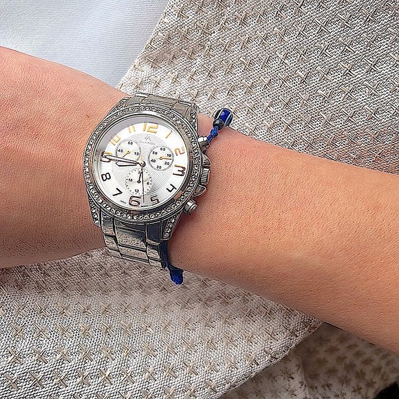 Louis Arden Silver colored large face watch stainless steel and rhinestones - Picture 1 of 7
